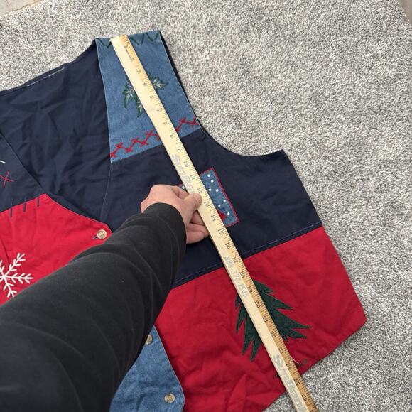 Vintage Y2K Vest Womens 2X Plus Grandmacore Patchwork Embroidered Christmas - Picture 2 of 4